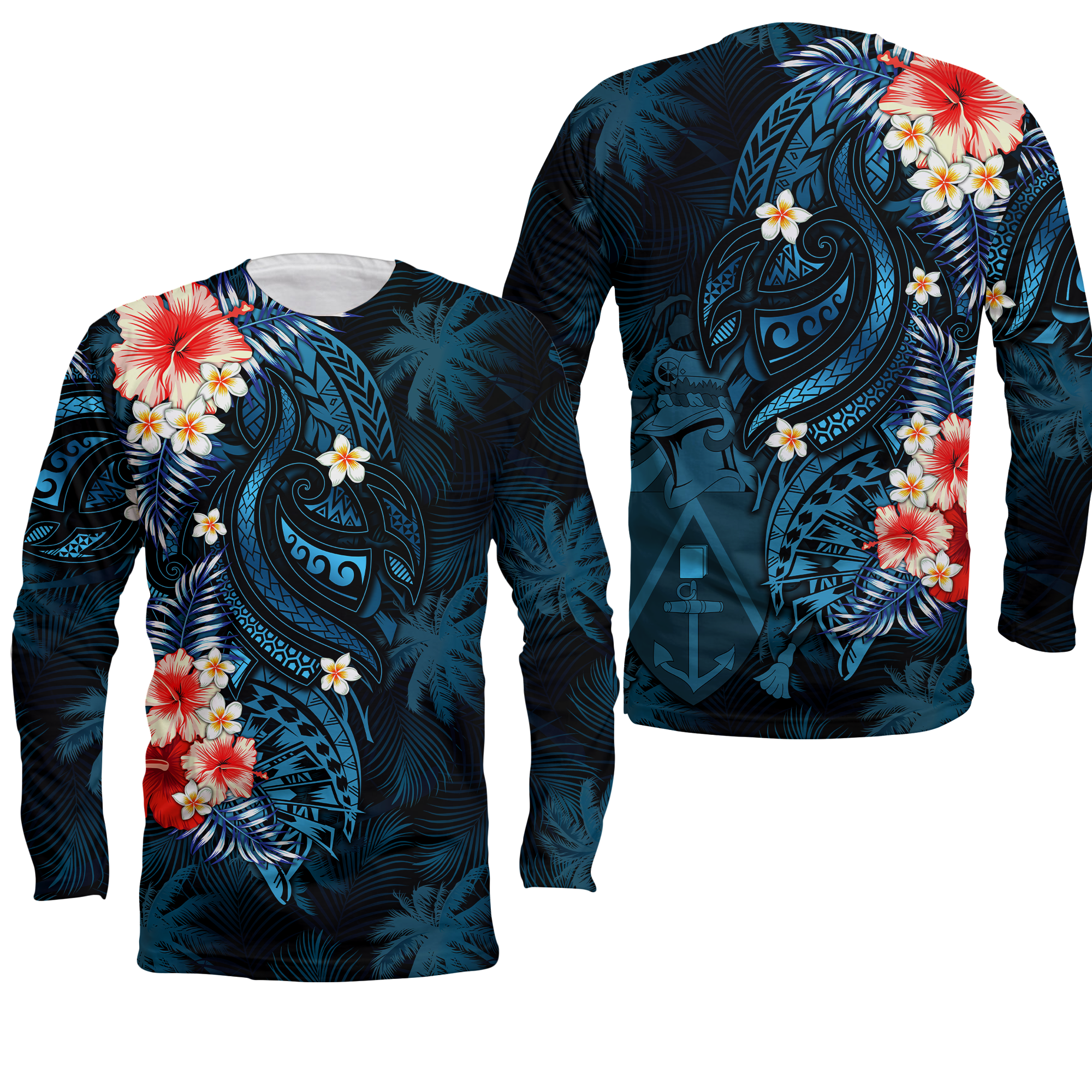 Pitcairn Islands Coconut Tree Turtle Polynesia Long Sleeve Shirt - LT2 Unisex BLUE - Polynesian Pride