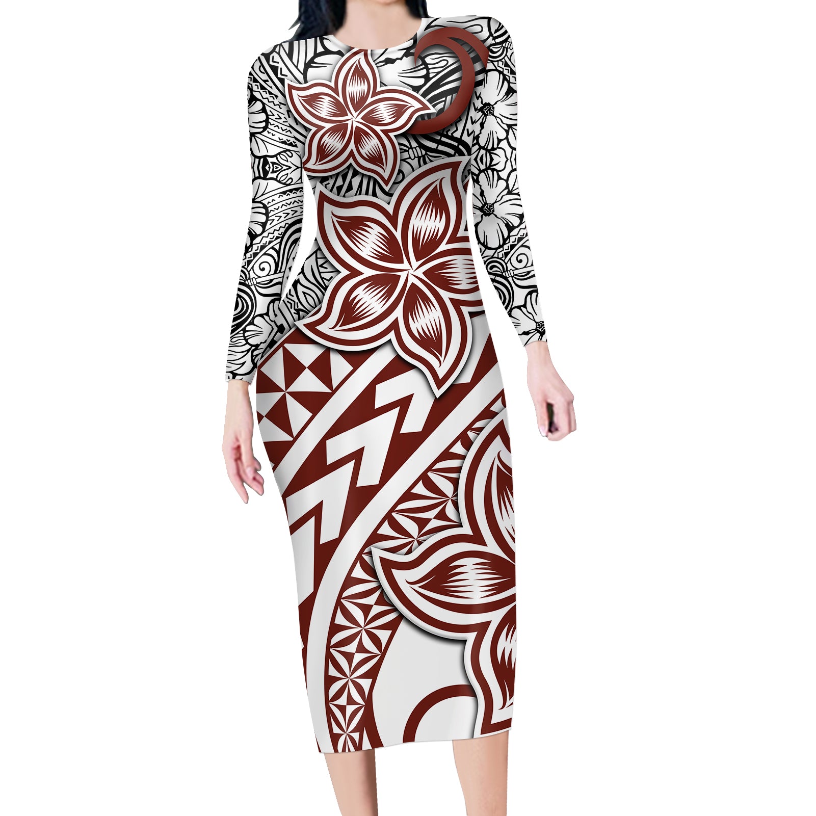 Traditional Polynesian Tribal Tattoo Retro Long Sleeves Dress LT9 Polyester/spandex Green - Polynesian Pride