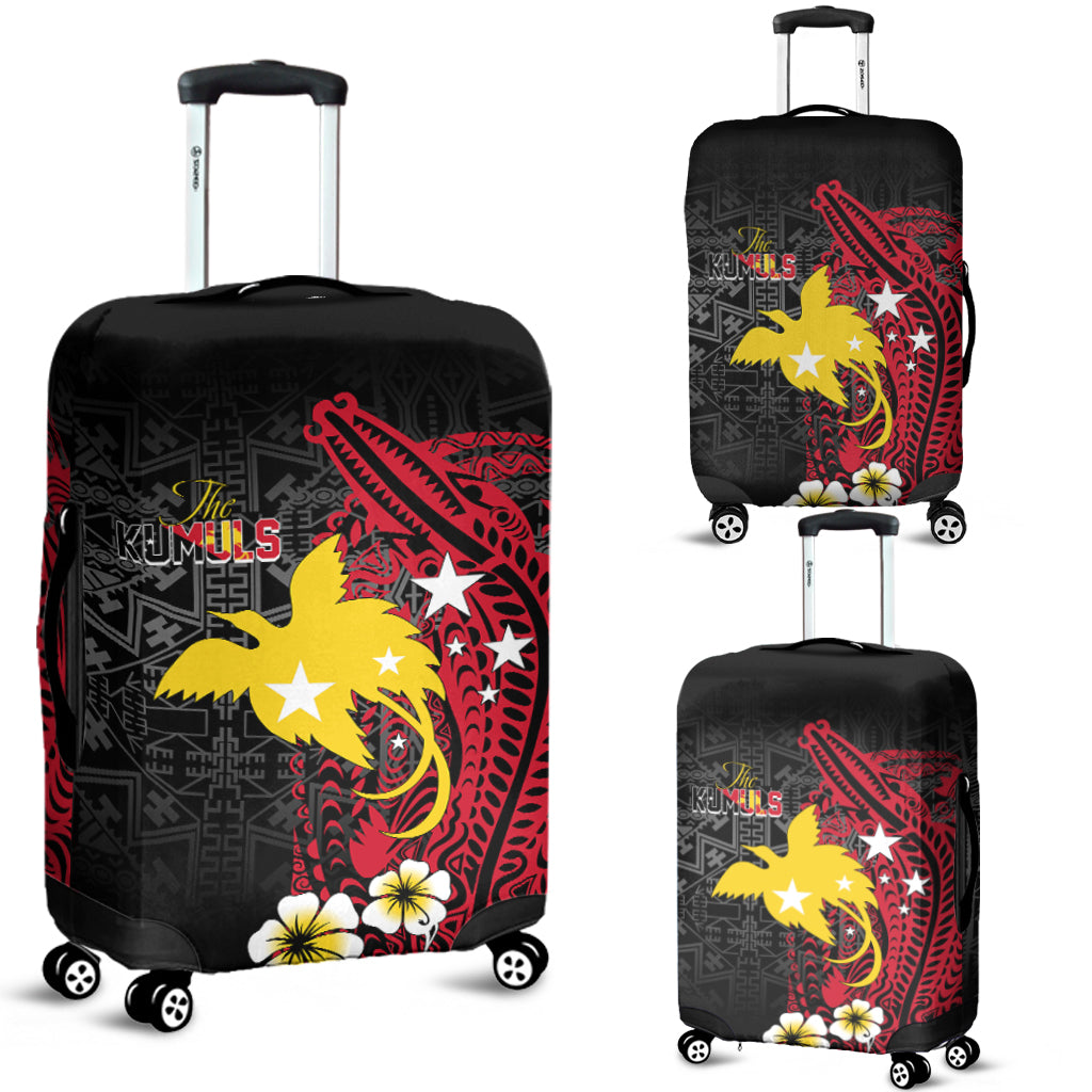 Papua New Guinea Independence Luggage Cover PNG Kumuls - Tribal Crocodile LT7 Black - Polynesian Pride