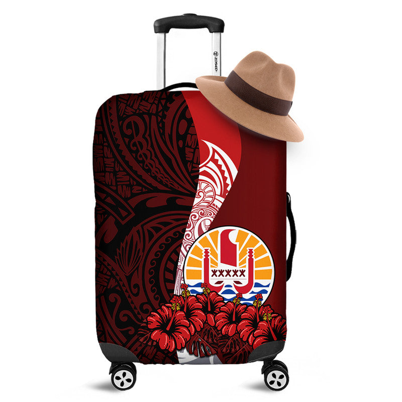 Tahiti Luggage Cover Polynesian Coat Of Arm With Hibiscus LT9 Red - Polynesian Pride