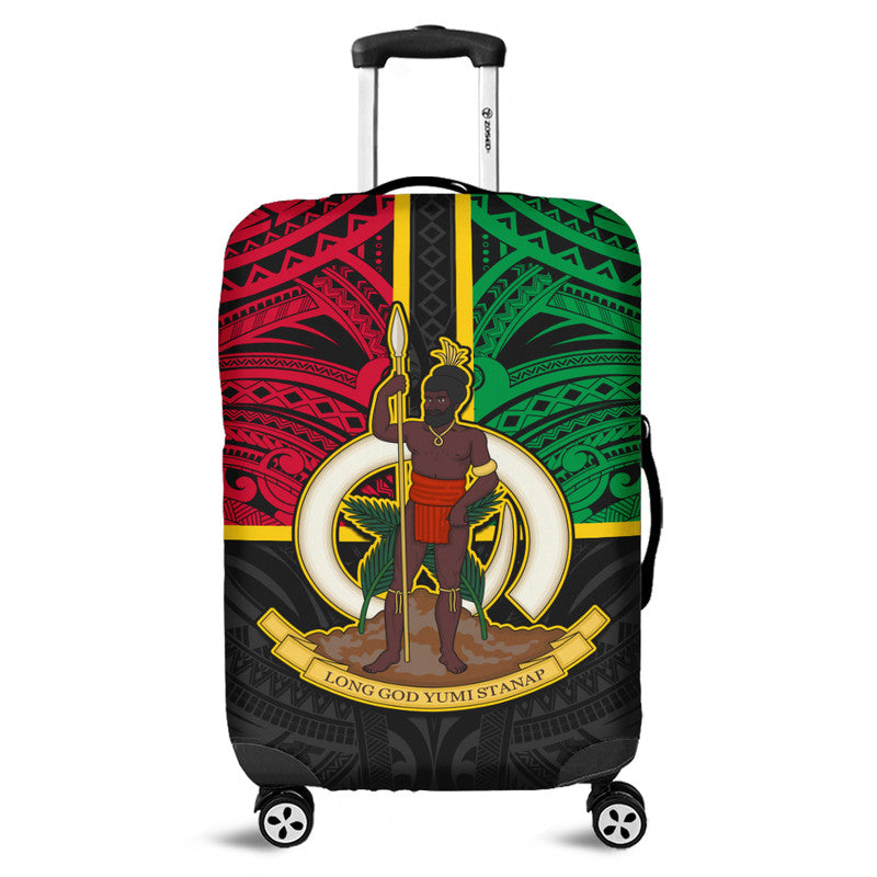 Vanuatu Luggage Cover Tribal Vanuatu Coat Of Arms Flag Style LT9 Black - Polynesian Pride