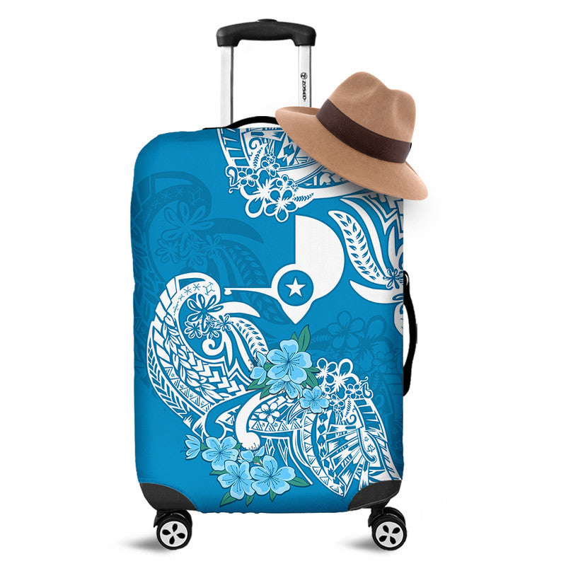 FSM Yap State Luggage Cover Polynesian Floral Tribal LT9 Blue - Polynesian Pride