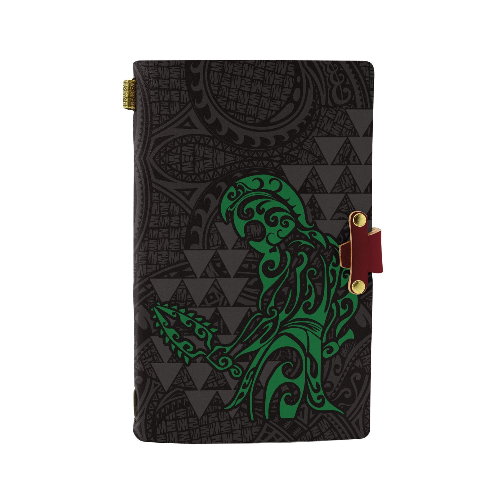Hawaii Warrior Polynesian Leather Notebook - Green Leather Green - Polynesian Pride