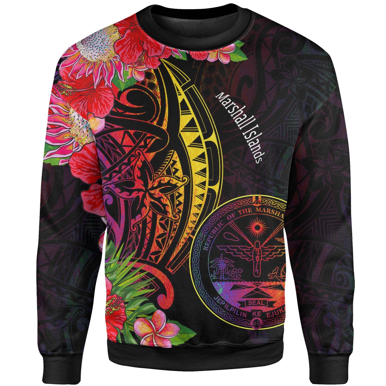 Marshall Islands Sweatshirt - Tropical Hippie Style Unisex Black - Polynesian Pride