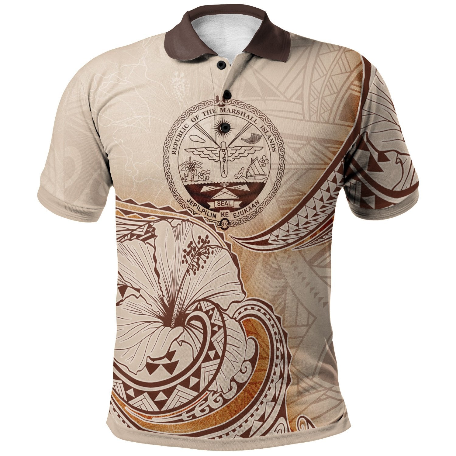 Marshall Islands Polo Shirt Hibiscus Flowers Vintage Style Unisex Nude - Polynesian Pride