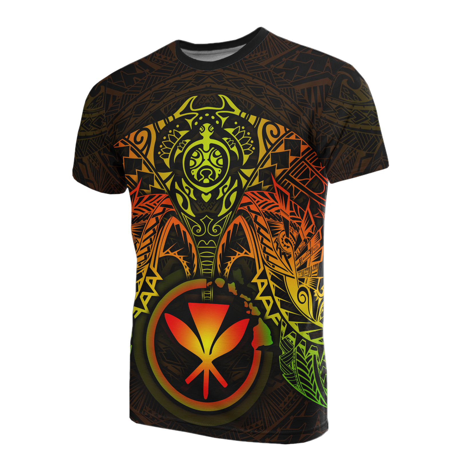 Hawaii T Shirt Reggae Kanaka Maoli Turtle Manta Ray Unisex RED - Polynesian Pride