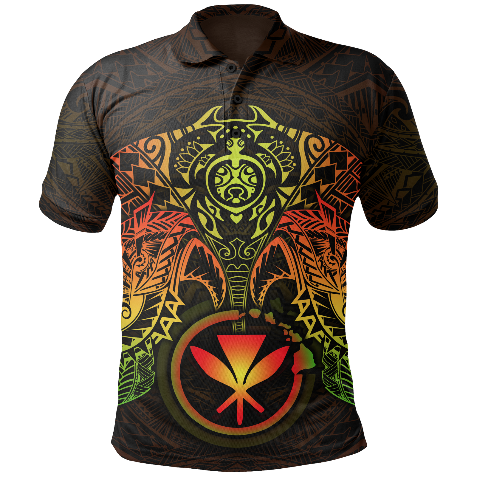 Hawaii Polo Shirt Reggae Kanaka Maoli Turtle Manta Ray Unisex RED - Polynesian Pride