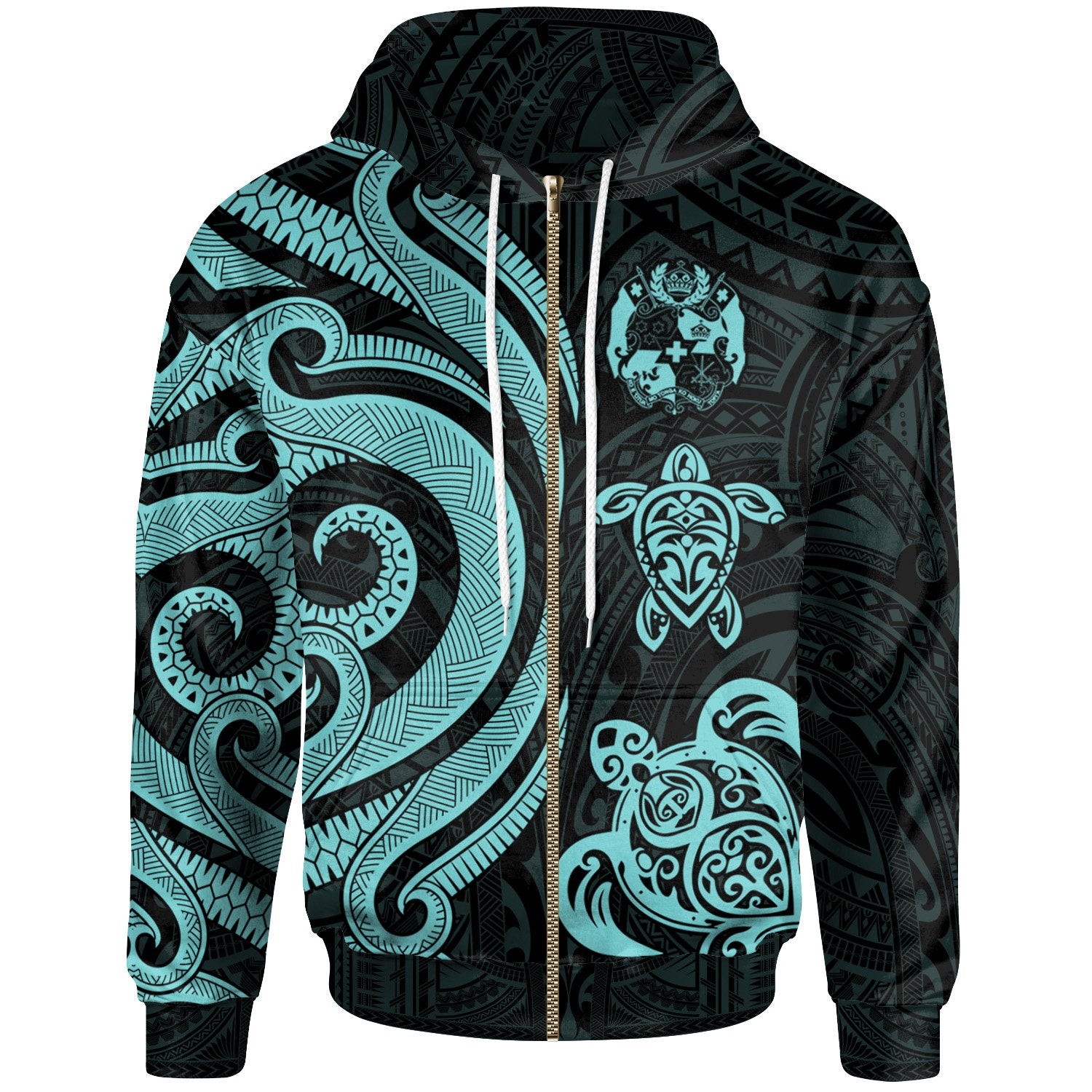 Tonga Polynesian Zip up Hoodie Turquoise Tentacle Turtle Unisex Turquoise - Polynesian Pride