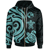 Tonga Polynesian Zip up Hoodie Turquoise Tentacle Turtle Unisex Turquoise - Polynesian Pride