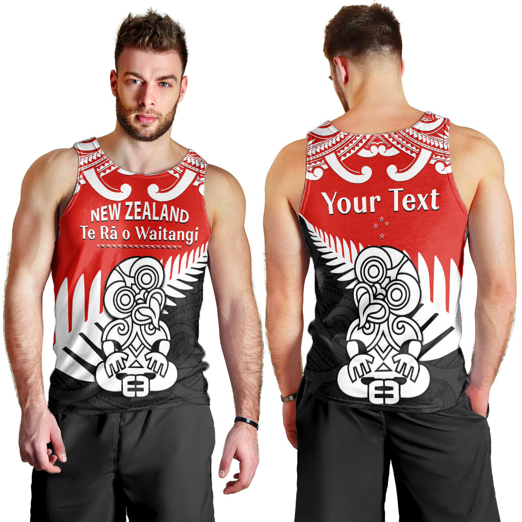 (Custom Personalised) Waitangi Day Men Tank Top Tino Rangatiratanga Flag With Tiki Maori Fern LT14 Red - Polynesian Pride