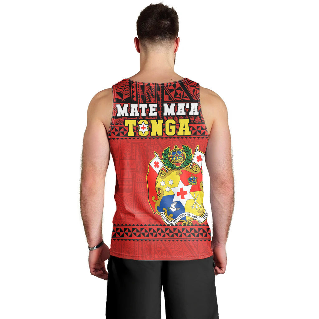 Tonga Rugby Men Tank Top Mate Maa Tonga Pacific Ngatu Black LT14 - Polynesian Pride