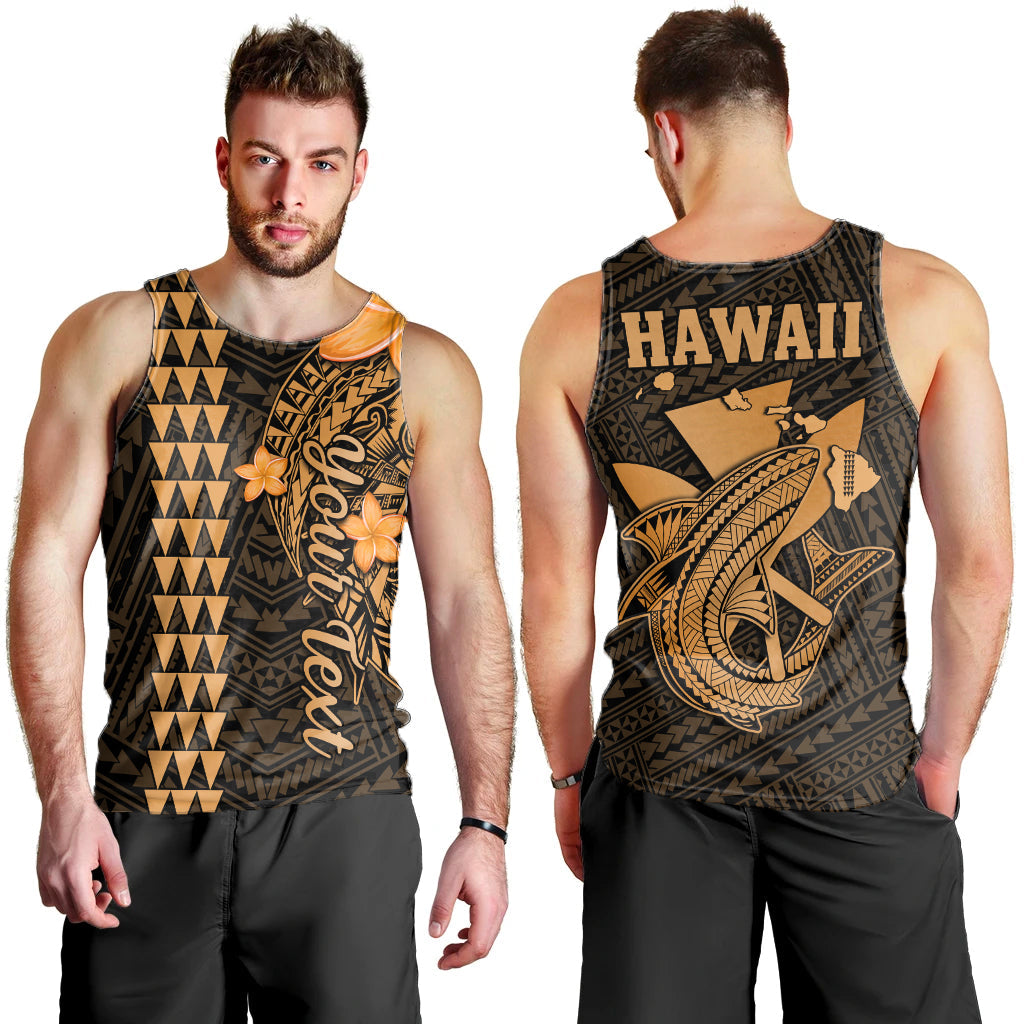 (Custom Personalised) Hawaii Men Tank Top Kakau Kanaka Maoli Combine Polynesian Shark Ver.01 LT14 Gold - Polynesian Pride