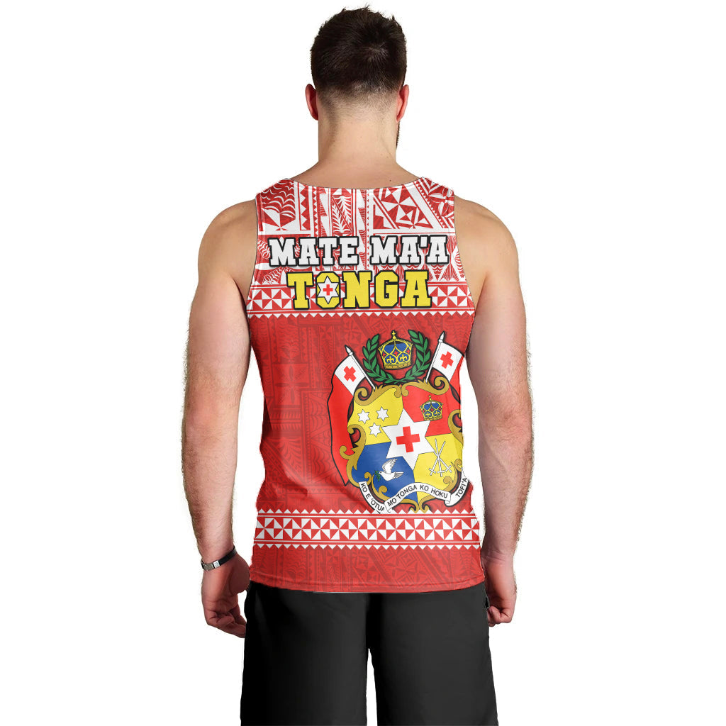 Tonga Rugby Men Tank Top Mate Maa Tonga Pacific Ngatu White LT14 - Polynesian Pride