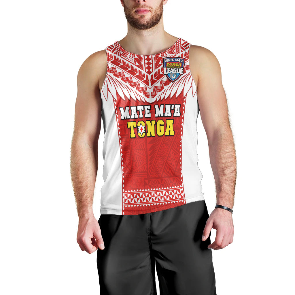 Tonga Rugby Men Tank Top Mate Maa Tonga Pacific Ngatu White LT14 - Polynesian Pride