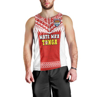 Tonga Rugby Men Tank Top Mate Maa Tonga Pacific Ngatu White LT14 - Polynesian Pride