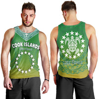Cook Islands Men Tank Top Circle Pattern Mix Sea Turtle Green Version LT14 - Polynesian Pride