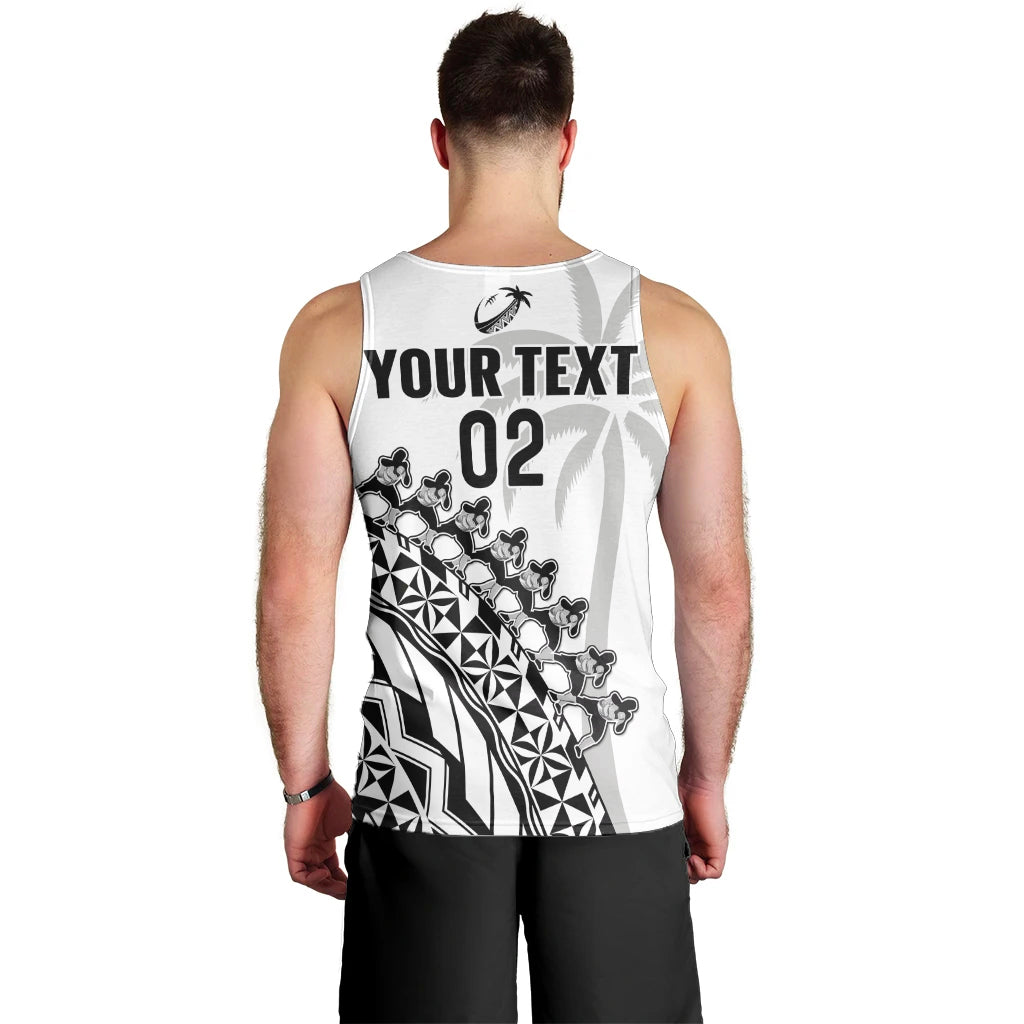 (Custom Text And Number) Fiji Rugby Men Tank Top Fijian Cibi Dance Tapa Pattern White LT14 - Polynesian Pride