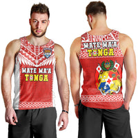 Tonga Rugby Men Tank Top Mate Maa Tonga Pacific Ngatu White LT14 Red - Polynesian Pride