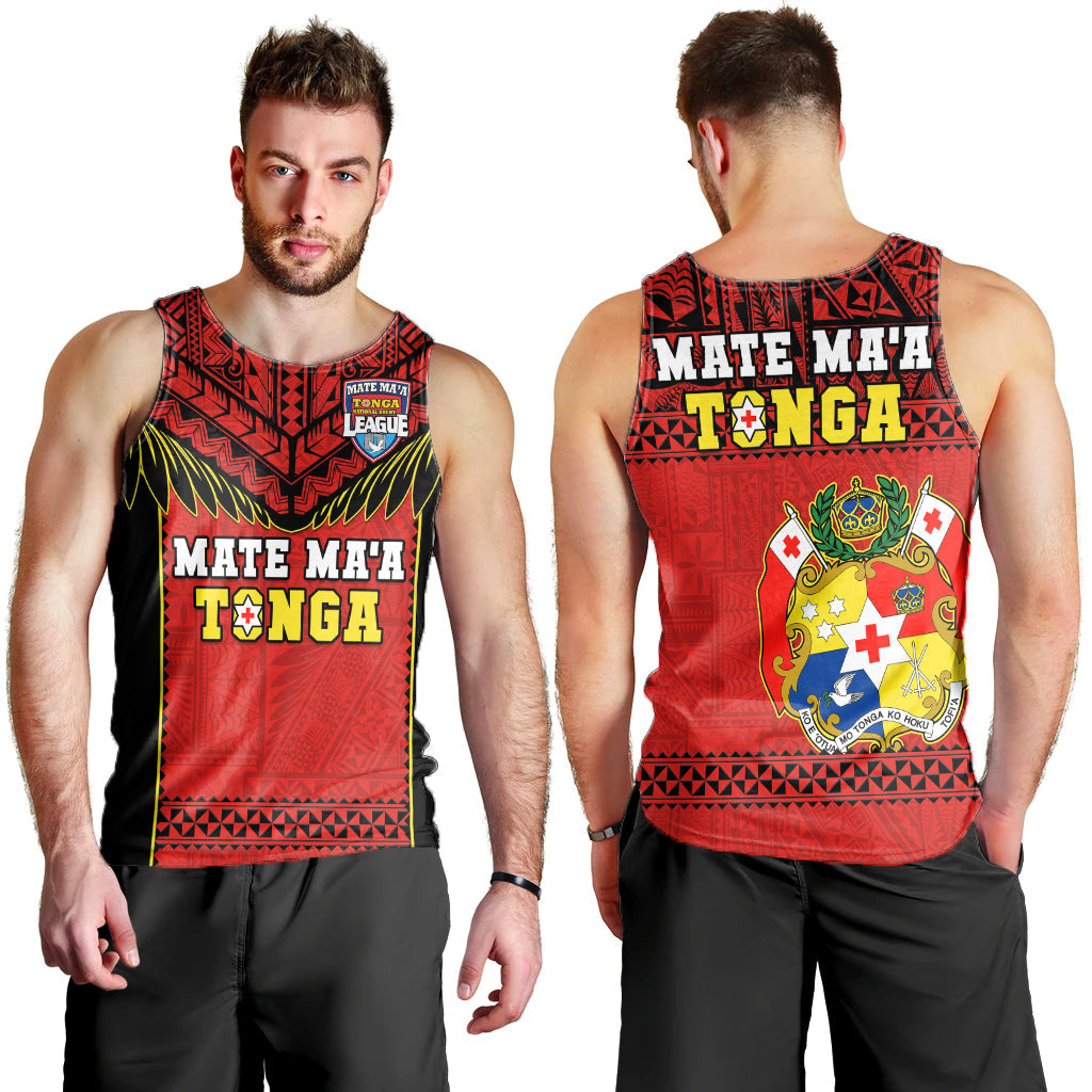 Tonga Rugby Men Tank Top Mate Maa Tonga Pacific Ngatu Black LT14 Red - Polynesian Pride
