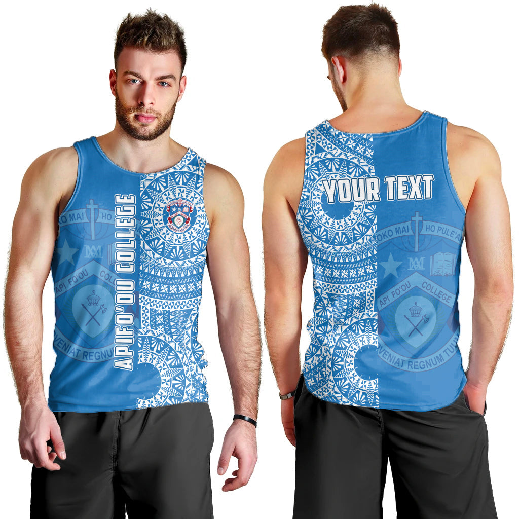 (Custom Personalised) Apifoou Tonga College Men Tank Top Tongan Ngatu Pattern LT14 Blue - Polynesian Pride