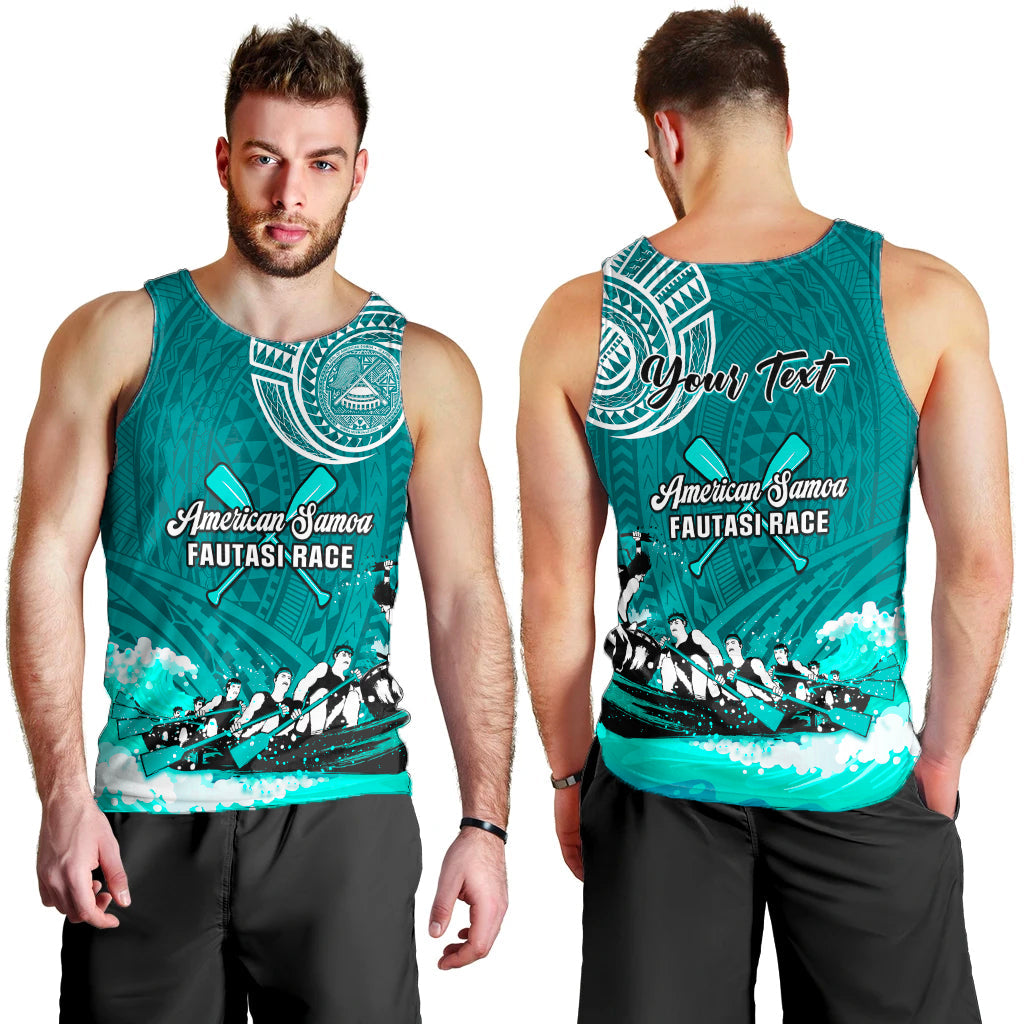 (Custom Personalised) American Samoa Men Tank Top Fautasi Race Samoan Pattern Ver.03 LT14 Turquoise - Polynesian Pride