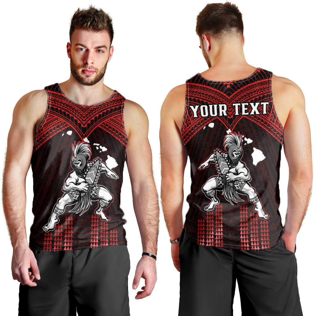 (Custom Personalised) Hawaii Men Tank Top Hawaiian Warrior With Weapon Polynesian Ver.05 LT14 Red - Polynesian Pride