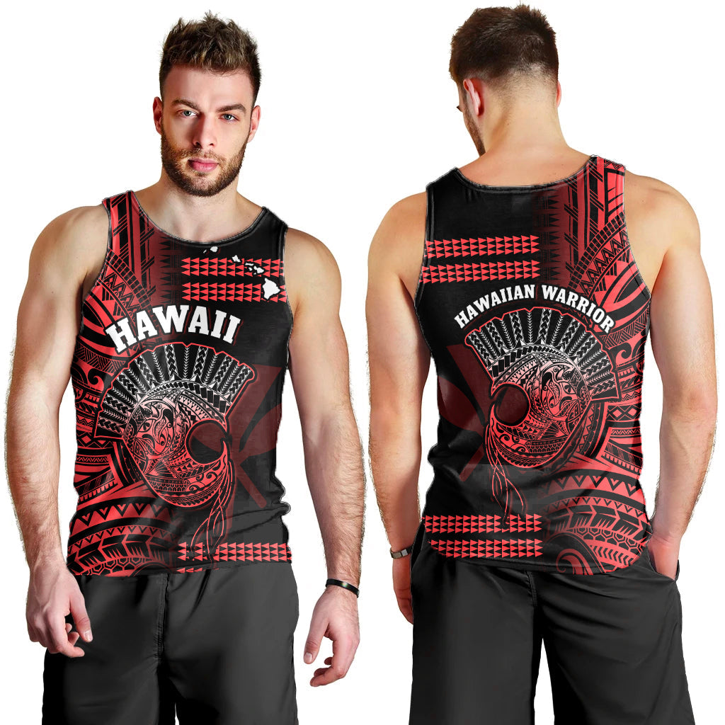 Hawaii Men Tank Top Kakau Warrior Helmet Gradient Red Polynesian LT14 Red - Polynesian Pride