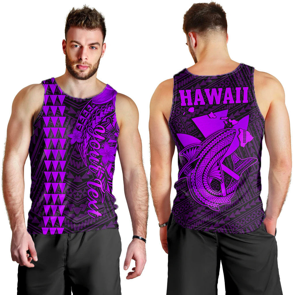 (Custom Personalised) Hawaii Men Tank Top Kakau Kanaka Maoli Combine Polynesian Shark Ver.05 LT14 Purple - Polynesian Pride