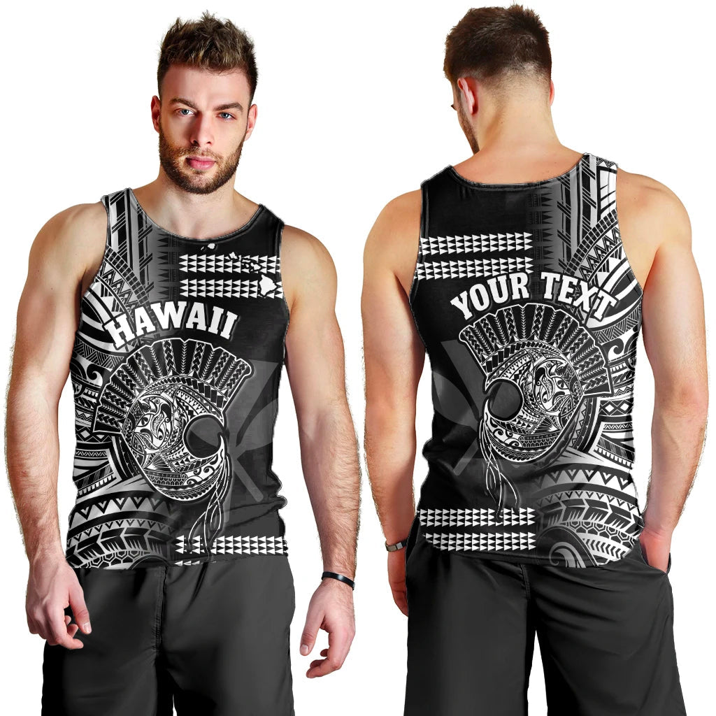 (Custom Personalised) Hawaii Men Tank Top Kakau Warrior Helmet Gradient White Polynesian LT14 White - Polynesian Pride