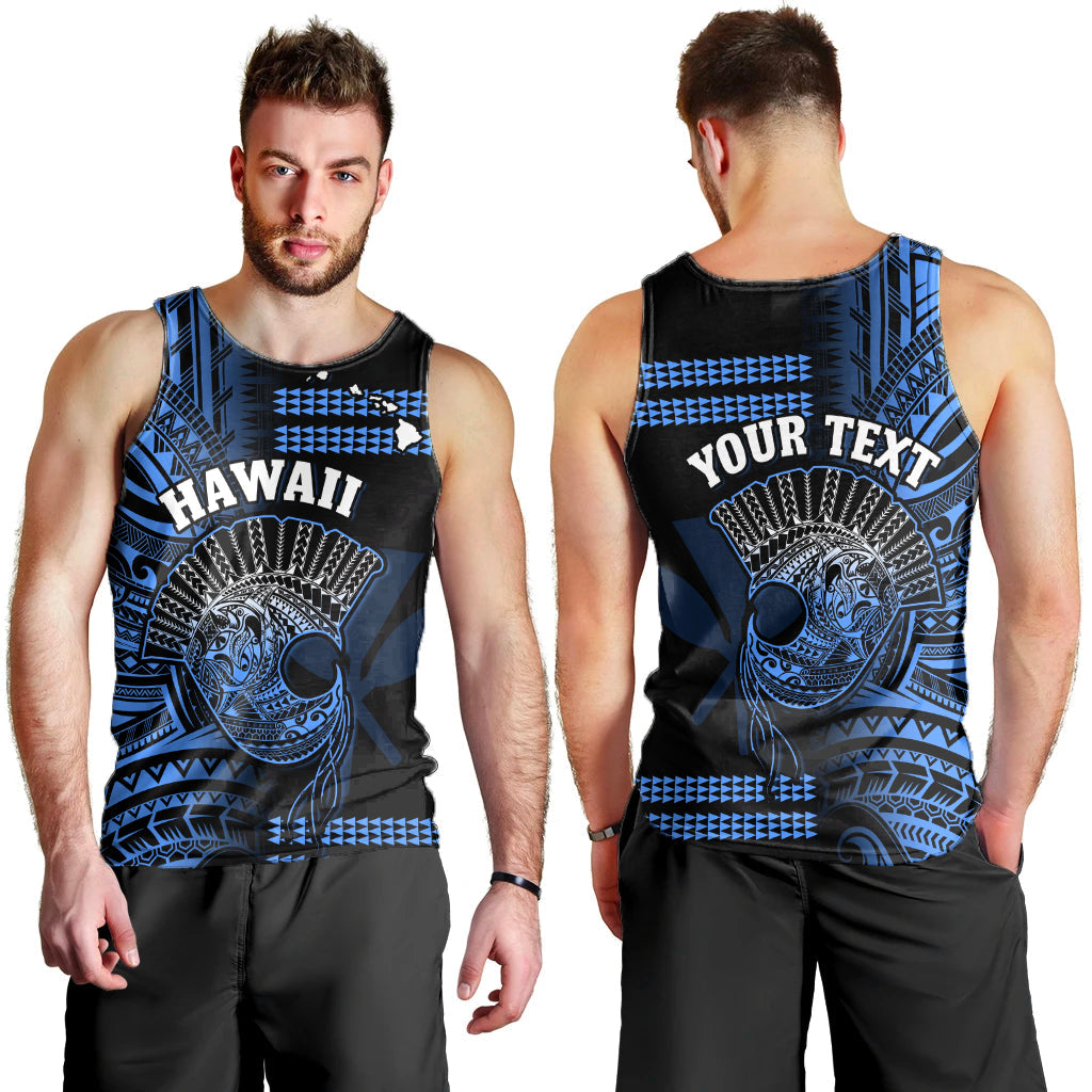 (Custom Personalised) Hawaii Men Tank Top Kakau Warrior Helmet Gradient Blue Polynesian LT14 Blue - Polynesian Pride