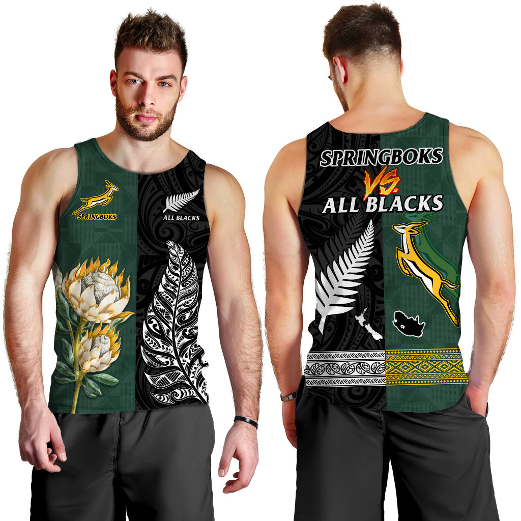 South Africa Protea and New Zealand Fern Men Tank Top Rugby Go Springboks vs All Black LT13 - Polynesian Pride