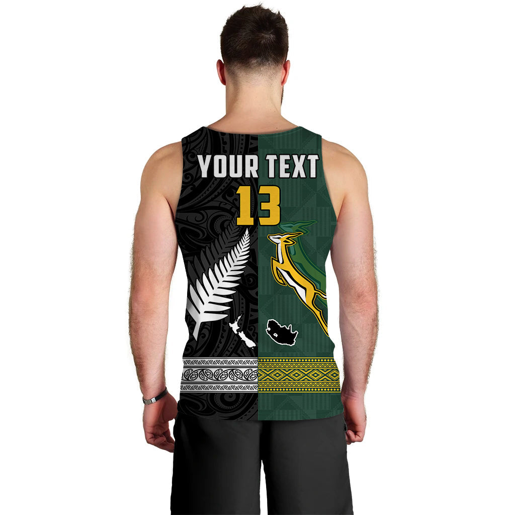 (Custom Text and Number) South Africa Protea and New Zealand Fern Men Tank Top Rugby Go Springboks vs All Black LT13 - Polynesian Pride