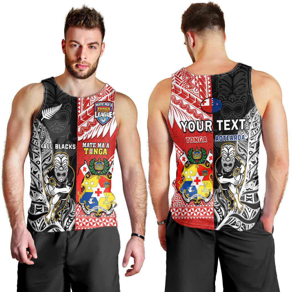 (Custom Personalised) Mate Maa Tonga And All Black Rugby Men Tank Top Polynesian Mix NZ Maori Fern LT14 Red - Polynesian Pride