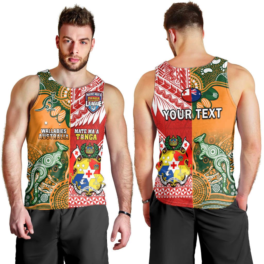 (Custom Personalised) Mate Maa Tonga And Wallabies Rugby Men Tank Top Polynesian Mix Aboriginal LT14 Red - Polynesian Pride