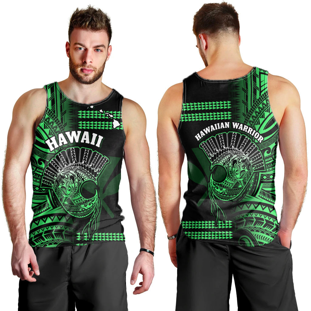 Hawaii Men Tank Top Kakau Warrior Helmet Gradient Green Polynesian LT14 Green - Polynesian Pride
