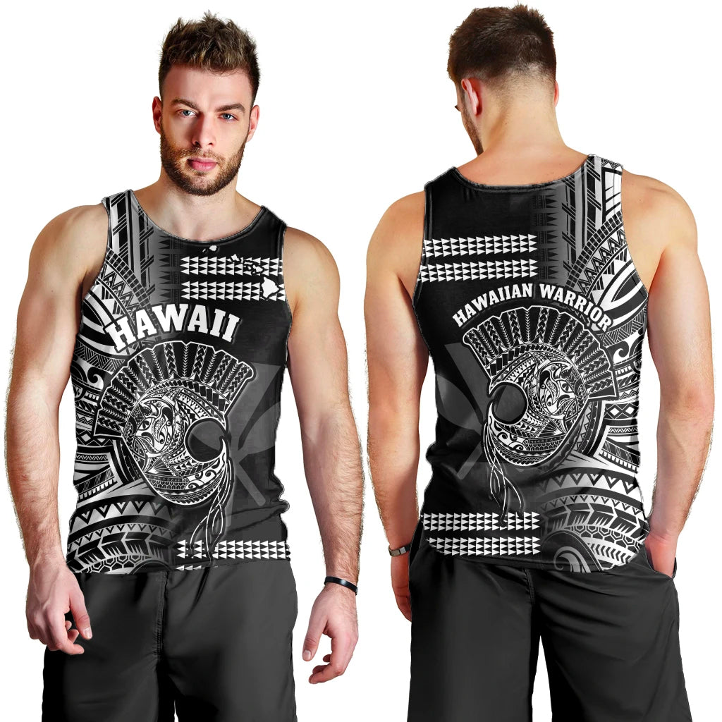 Hawaii Men Tank Top Kakau Warrior Helmet Gradient White Polynesian LT14 White - Polynesian Pride