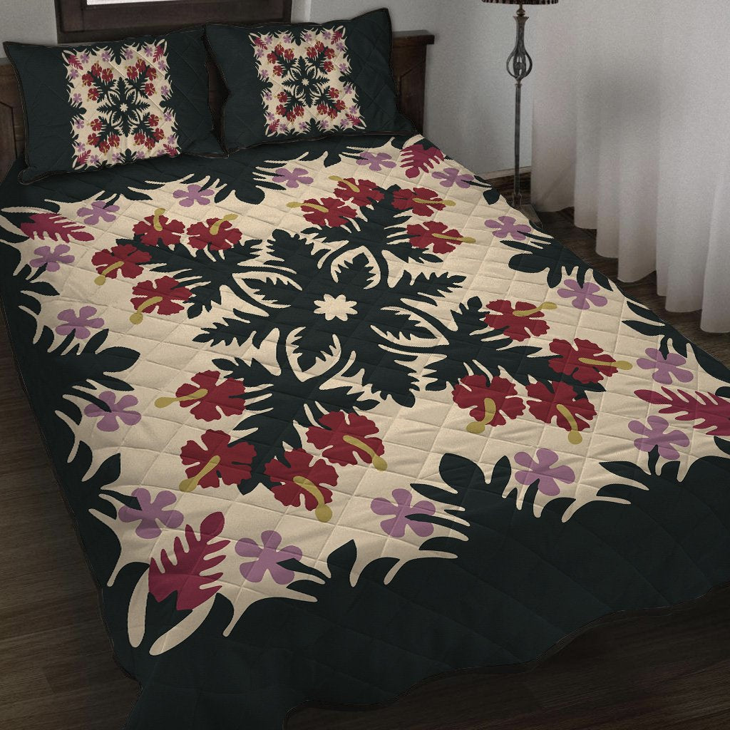 Hawaii Quilt Bed Set - Ginger Hibiscus Plumeria Quilting Quilt Bed Set - AH - Polynesian Pride