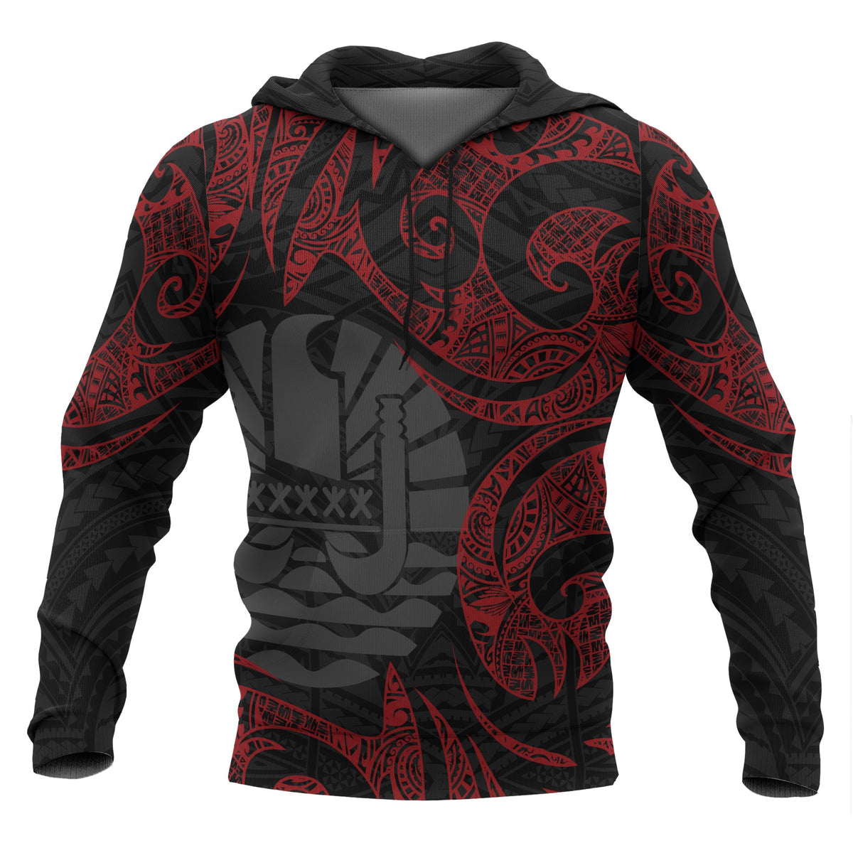 Tahiti Polynesian Hoodie Red Tribal Unisex Red - Black - Polynesian Pride