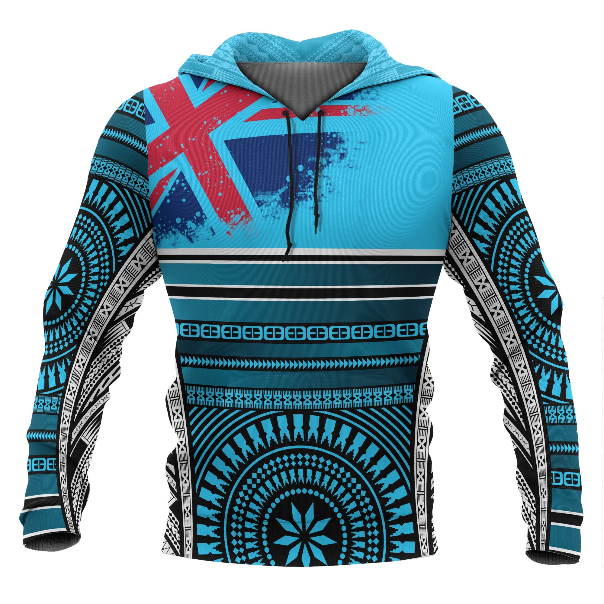 Fiji Polynesian Hoodie Flag With Pattern Unisex Blue - Polynesian Pride