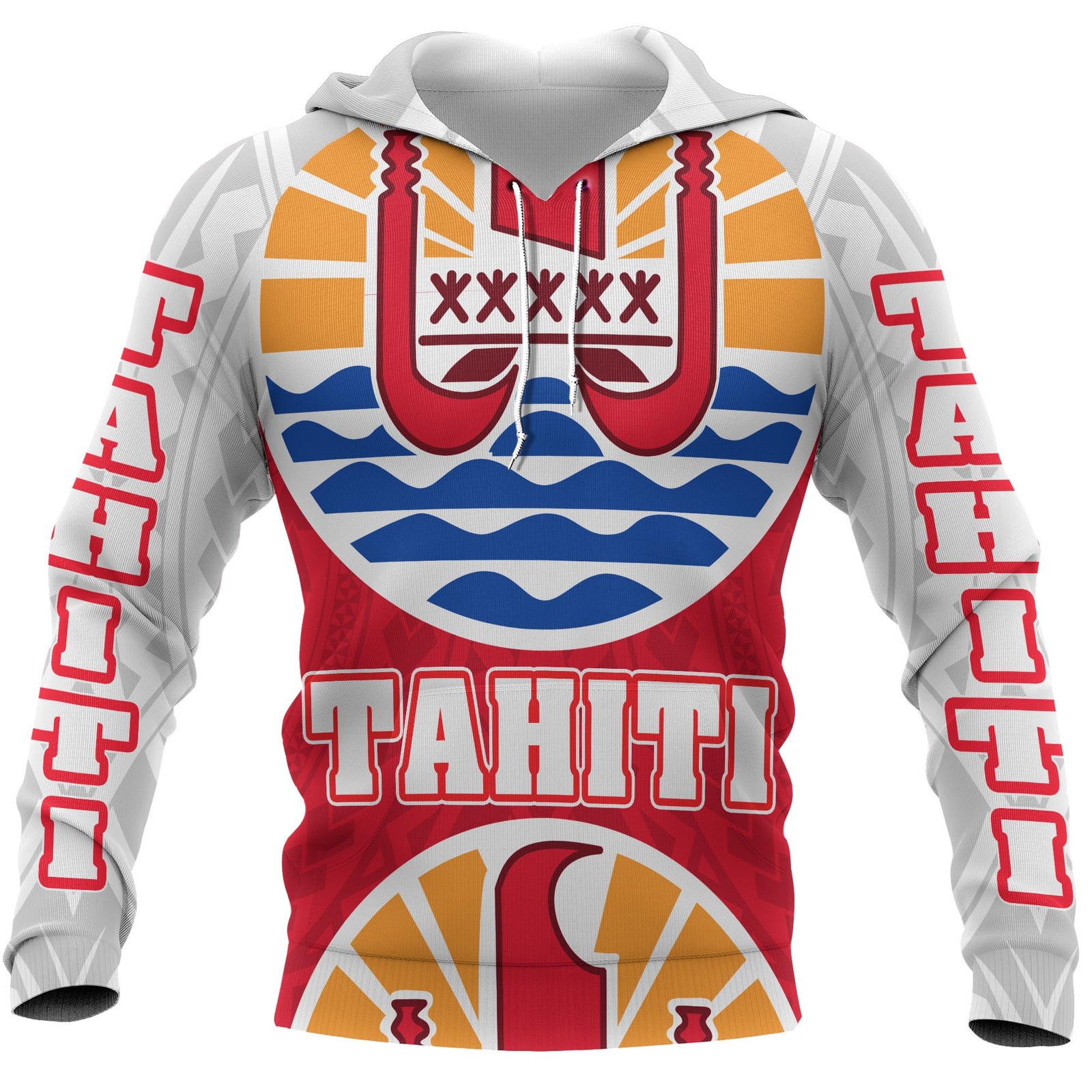 Tahiti All Over Hoodie Coat of Arm Unisex Red - Polynesian Pride