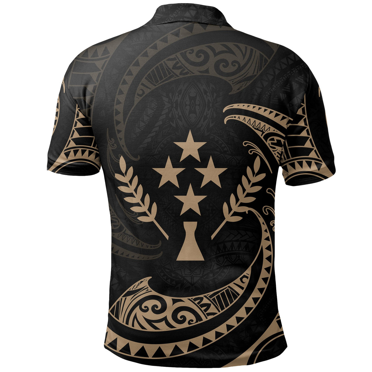 Kosrae Micronesia Polo Shirt Gold Tribal Wave - Polynesian Pride