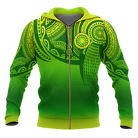 Cook Islands Polynesian Zip up Hoodie Tattoo Pattern Unisex Green - Polynesian Pride