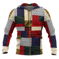 Polynesian All Over Zip up Hoodie Design Retro Patchwork Unisex Red - Green - Polynesian Pride