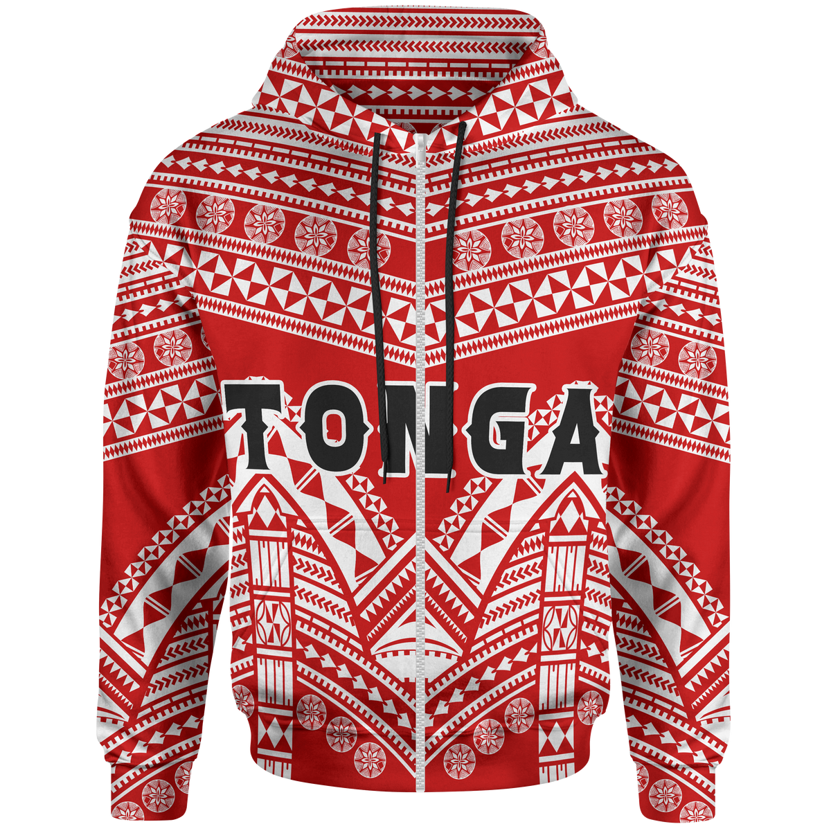 Tonga Polynesian Tribal Pattern All Over Zip up Hoodie Unisex Red - Polynesian Pride