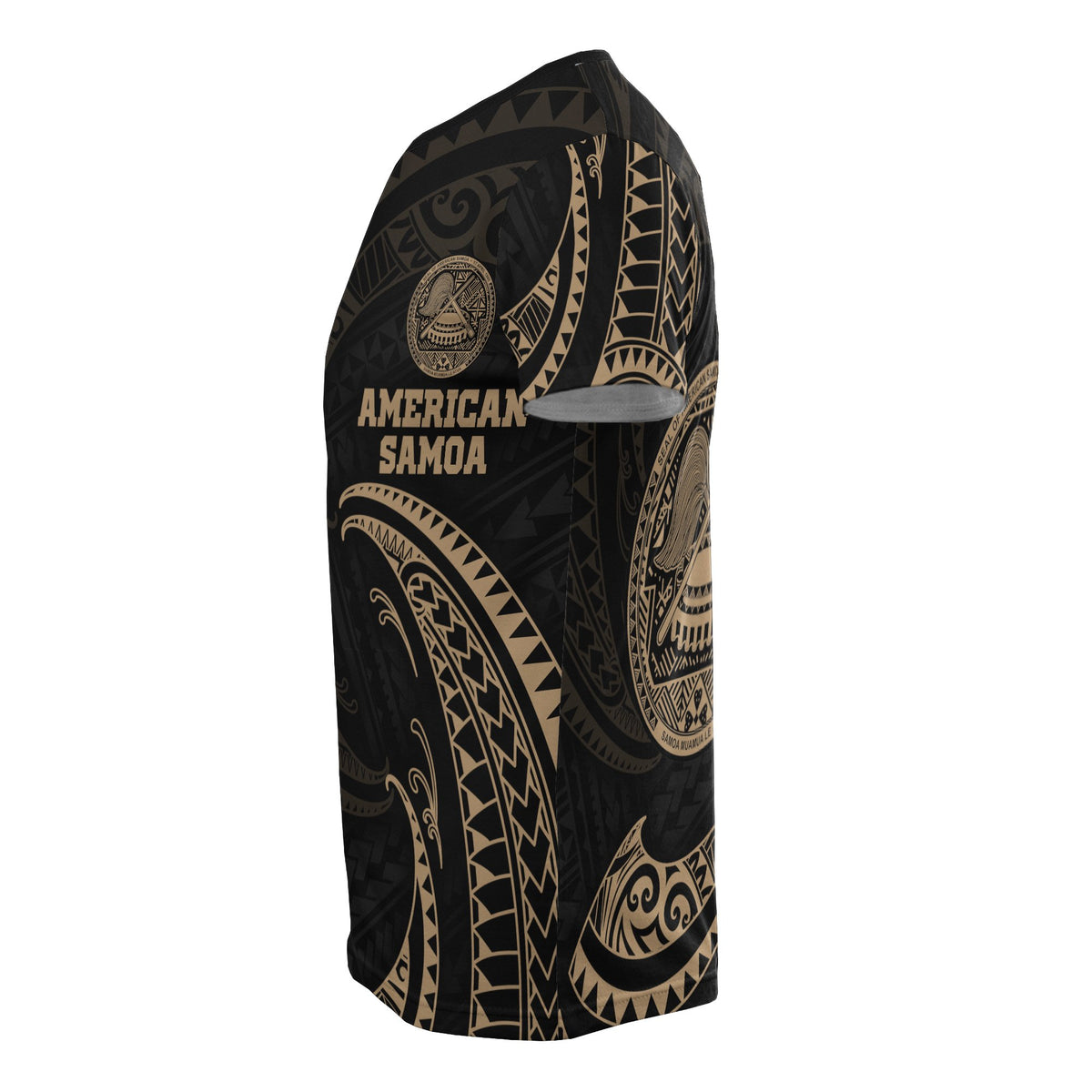 American Samoa Polynesian All Over T Shirt Gold Tribal Wave - Polynesian Pride