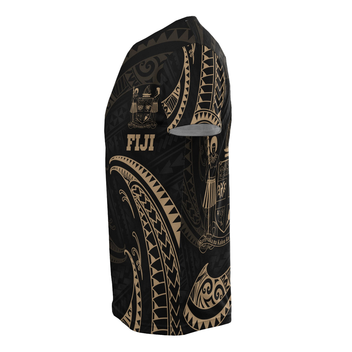 Fiji Polynesian All Over T Shirt Gold Tribal Wave - Polynesian Pride