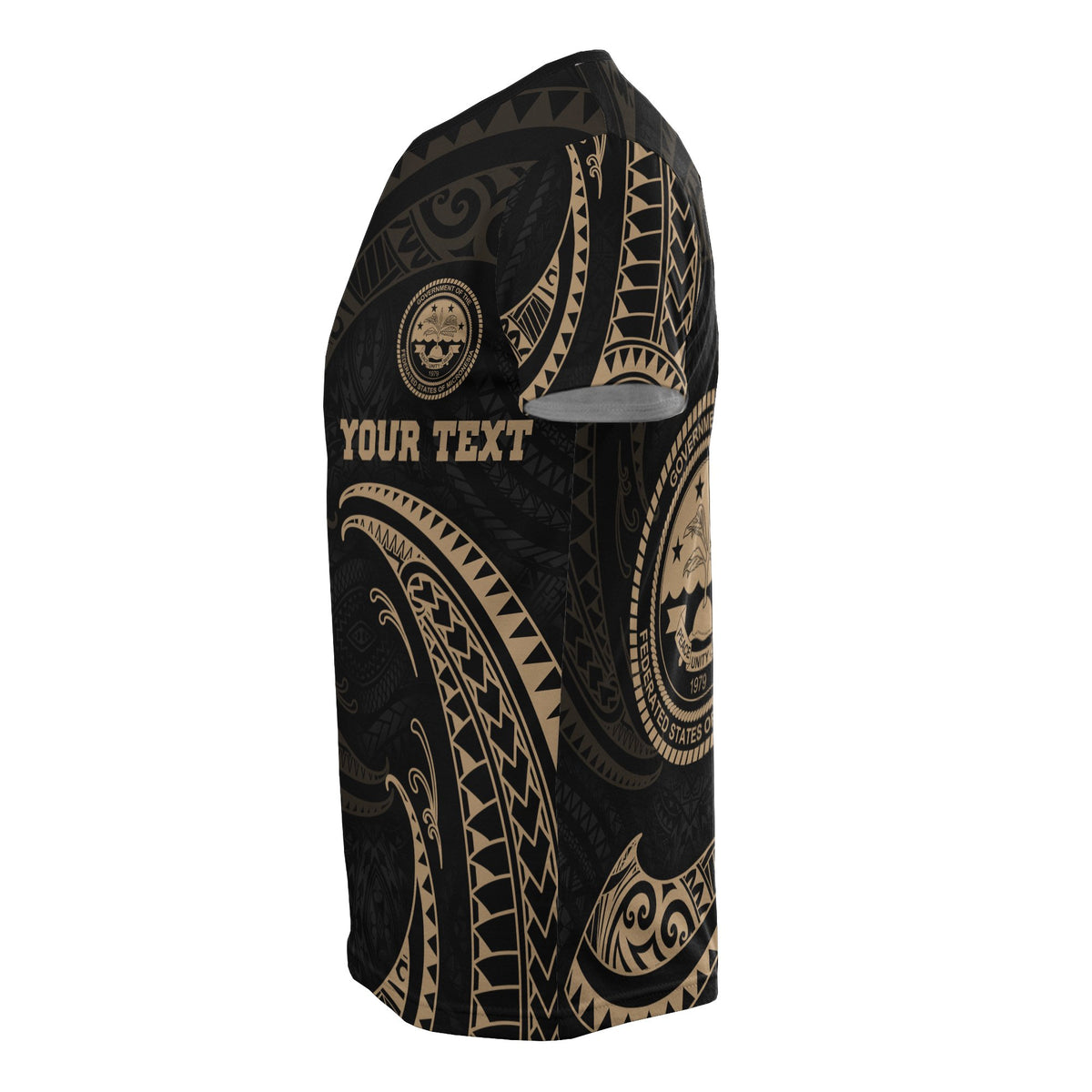 Federated States of Micronesia All Over Custom T Shirt Gold Tribal Wave - Polynesian Pride