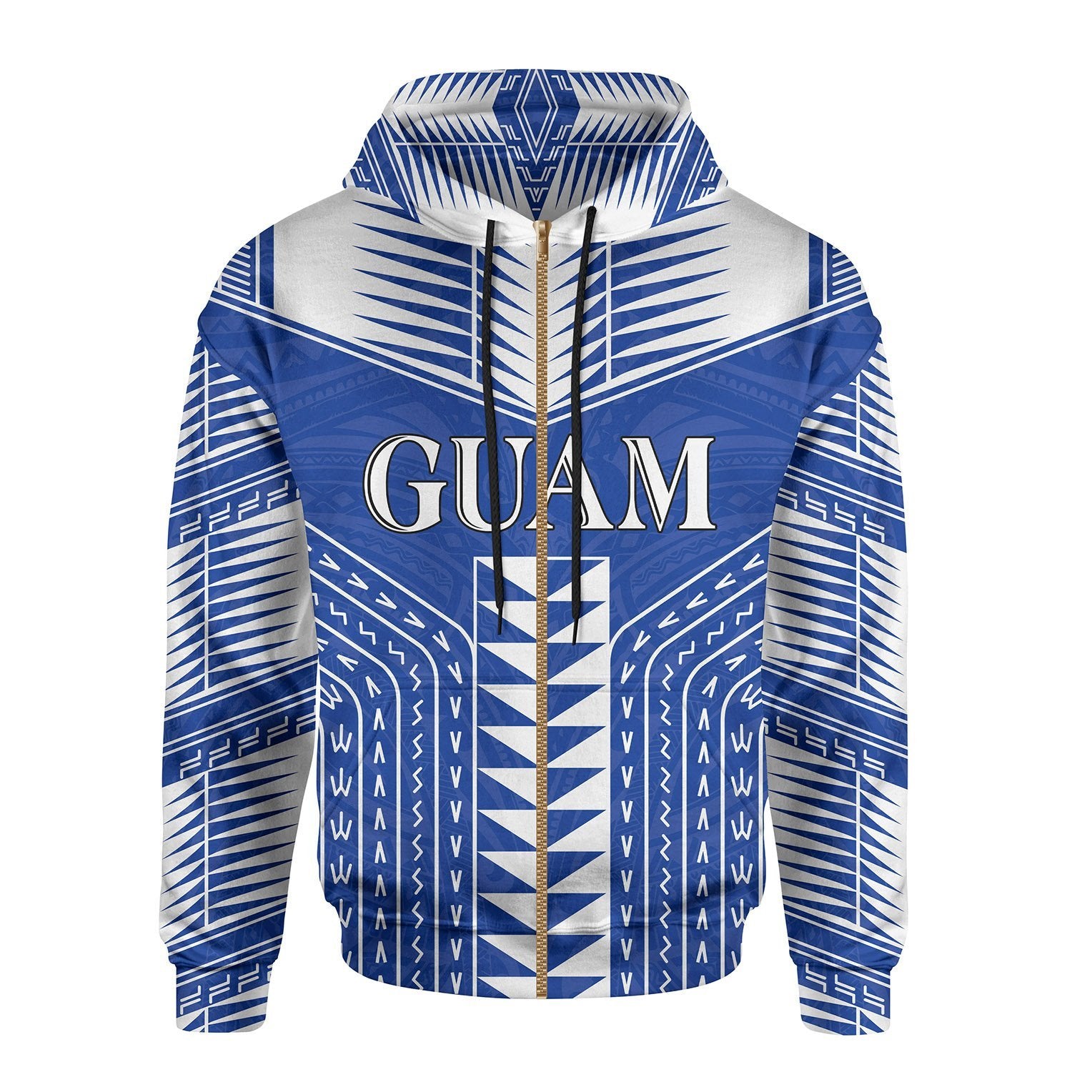 Guam Polynesia All Over Zip Hoodie Unisex Blue - White - Polynesian Pride