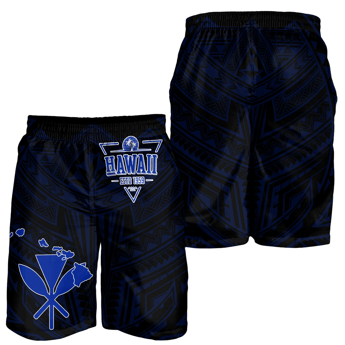 Kanaka Map Polynesian Men's Shorts - Blue Heart - AH - Polynesian Pride