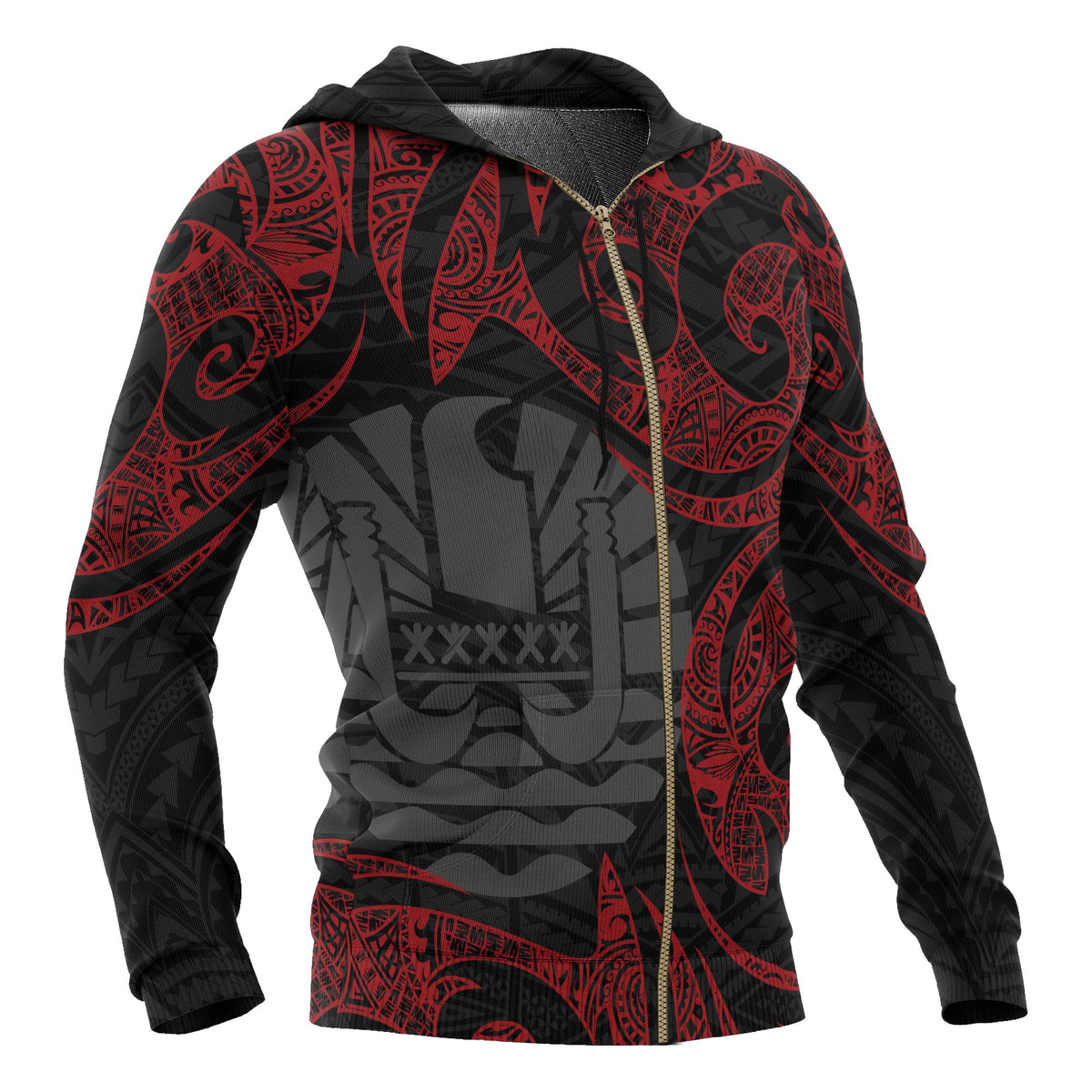 Tahiti Polynesian All Over Zip up Hoodie Red Tribal - Polynesian Pride